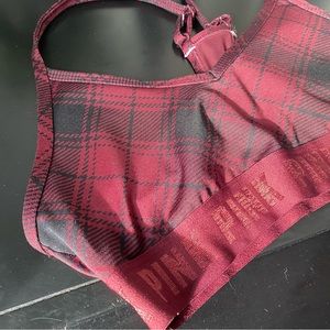 Victoria secret PINK sports active sport bra • size small • plaid / Burgundy